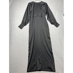 Veiled Collection Satin Maxi Dress Womens S Black Minimalist Bishop long sleeve
